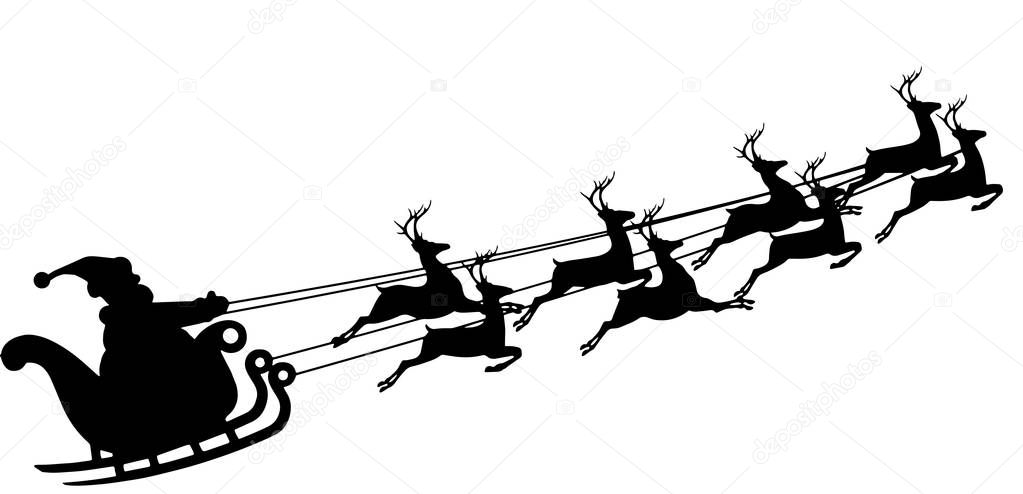 Santa Claus in a sleigh. Reindeer and sleigh.