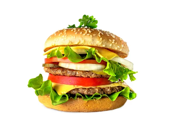 Delicious double tasty hamburger isolated on white background — Stock Photo, Image