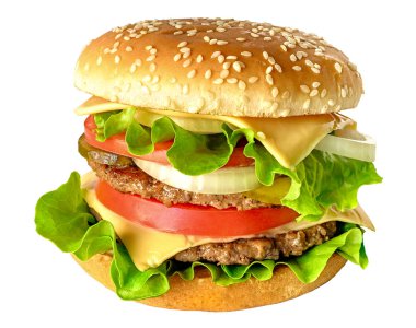 Beyaz arka planda izole lezzetli çift lezzetli burger