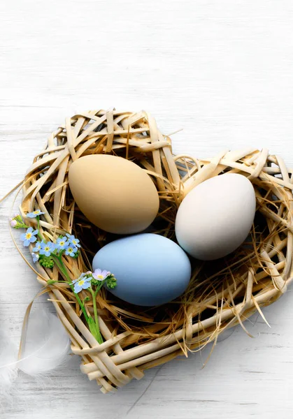 Fondo de Pascua con huevos de Pascua en el nido — Foto de Stock