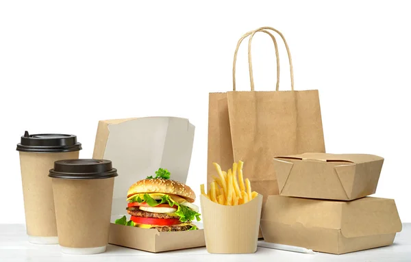 Fast food grande almoço conjunto isolado em branco — Fotografia de Stock