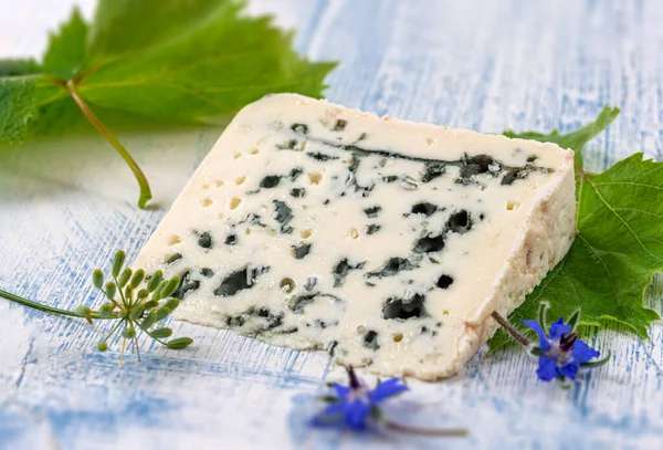 Französische Käsekollektion, Stück Roquefort, Schafsmilch-Weichschimmelkäse aus Südfrankreich. — Stockfoto