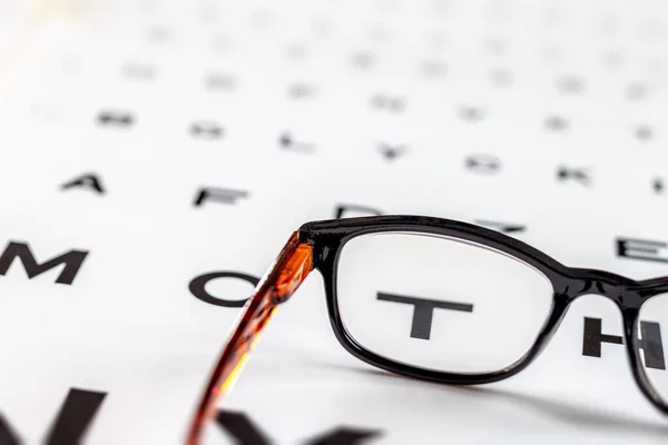 Heathcare-Sight test sett genom glasögon, vit bakgrund isolerad — Stockfoto