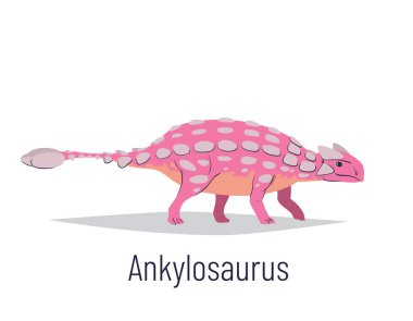 Ankylosaurus. Ornithischian dinozoru. El beyaz arka plan üzerinde izole düz tarzı çizilmiş tarih öncesi yaratık ankylosaurus Renkli vektör illüstrasyon. Büyük fosil dinozor.