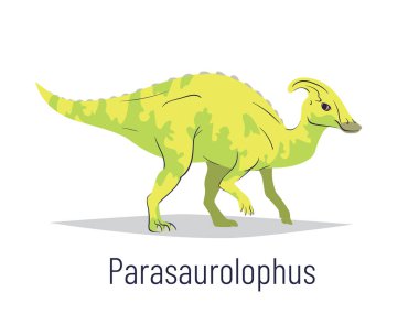 Parasaurolophus. Ornithischian dinozoru. El beyaz arka plan üzerinde izole düz tarzı çizilmiş tarih öncesi yaratık parasaurolophus Renkli vektör illüstrasyon. Büyük fosil dinozor.