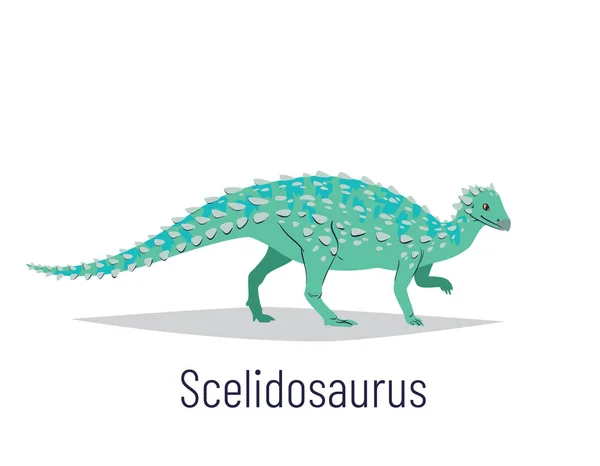 Scelidosaurus. Ornithischian dinosaurie. Färgstark vektor illustration av förhistoriska varelse Scelidosaurus i handen dras platt stil isolerad på vit bakgrund. Fossila dinosaurier. — Stock vektor