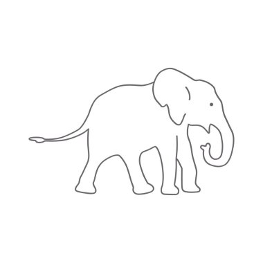 Tek bir fil, beyaz arka planda duran bir şekilde tasvir edilir. Bu tasvir, hayvanın geniş kulaklarını, gövdesini ve sağlam bacaklarını gösteren temiz bir taslak. Minimalist stil, filin ikonik formuna odaklanır..