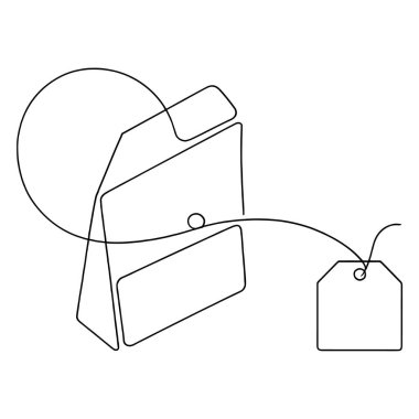 Bu resim tek bir çay poşetinin minimalist çizimini gösteriyor. Çay poşeti dairesel bir etikete bağlı olan ipiyle tasvir edilir. Sanat eserleri, beyaz ve temiz bir arkaplana karşı siyah bir ana hatla çizilmiş, çayın basit biçimini vurguluyor. 