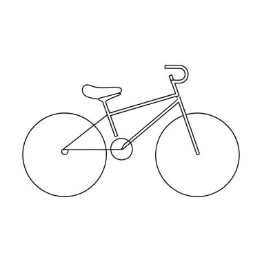 Beyaz arka planda minimalist siyah çizgili bir bisiklet çizimi gösterilir. Ana hatlar motosikletin temel bileşenlerini yakalar, çerçeve, tekerlekler, gidon, eyer ve pedallar gibi, temiz ve basit bir şekilde hazırlanır..