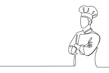 Tek bir şef, beyaz arka planda kesintisiz bir sanat tarzıyla resmedilir. Şef, aşçı şapkası ve üniforması giyerken tasvir edilmiş, kolları çaprazlanmış ve kendinden emin bir şekilde duruyormuş. Sanat eserleri minimalist yaklaşımıyla karakterize edilir.