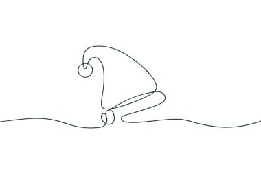 Minimalist, tek çizgili koyu yeşil bir Noel Baba şapkası. Devamlı çizgili sanat, Noel Baba şapkasının kenarından ponponuna kadar klasik şeklini tasvir eder. Çizim, temiz ve basit estetiğini vurgulayan beyaz bir arkaplan üzerine kuruludur.