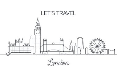 İngiltere, Londra 'nın ikonik siluetinin yer aldığı minimalist bir çizim. Aralıksız olarak sergilenen sanat eserlerinde Big Ben, Tower Bridge ve London Eye gibi ünlü yapılar ve diğer şehir binaları yer almaktadır. 