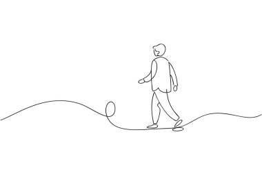 Dalgalı, dalgalı bir çizgi boyunca yürüyen takım elbiseli bir adamı tasvir eden minimalist bir çizgi. Şekil, sürekli bir darbeyle, hareket ve seyahat duygusunu vurgulayarak oluşturulmuştur. Basit siyah beyaz estetik ve izole edilmiş sunum.