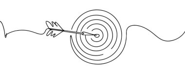 Tek bir siyah çizgi sürekli bir dart tahtası çizimi oluşturur ve tam ortasında bir ok tam olarak hedefi vurur. Çizgi sağa ve sola doğru uzanıyor, hareket hissi yaratıyor. Sanat eserleri beyaz bir B 'ye karşı sunuluyor.