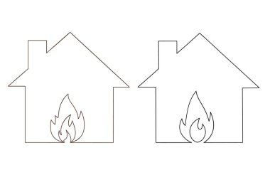 Bu resim iki tane ev çizimi içeriyor. Her evin içinde ateş ya da sıcaklığı temsil eden bir alev var. İki çizim beyaz bir arka planda yan yana yerleştirilmiştir. Ölçeklenebilir vektör biçimi yazdırma ve dijital bana uygun