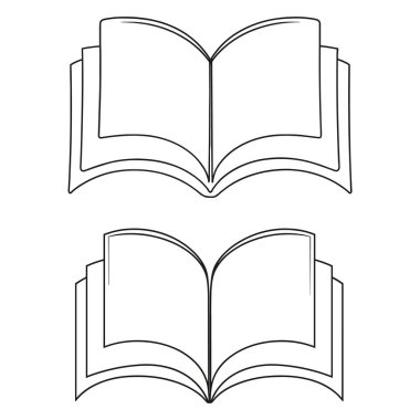 Bir minimalist illüstrasyonda her biri tek bir çizim tarzında tasvir edilmiş iki açık kitap bulunur. Her iki kitap da boş sayfalar gösteriyor ve birçok sayfa görünür durumda. Kompozisyon beyaz bir arkaplanda dikey olarak düzenlenmiştir.