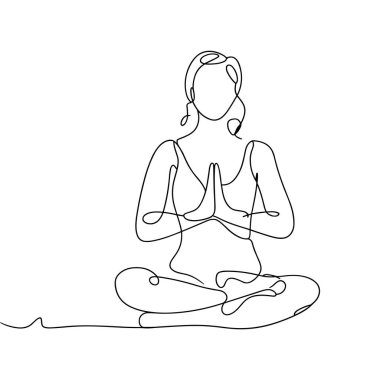 Sürekli çizilen bir kadın çizimi meditasyon pozisyonunda, özellikle de lotus pozisyonunda. Elleri göğsünün önünde birbirine bastırılmış. Sanat eserleri, onun şeklini tanımlayan, akıcılık ve sükunet hissi yaratan tek bir akış çizgisidir.