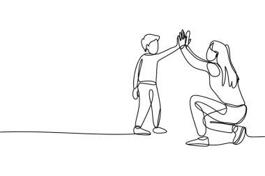 Basit bir çizim, bir yetişkinle bir çocuğun birbirlerine beşlik çaktığını gösteriyor. Yetişkin diz çöküyor, ve çocuk ayakta duruyor, ikisi de buluşmak için ellerini kaldırıyor. Bu jest, paylaşılan bir başarı, cesaret ve olumlu duyguyu ifade eder.