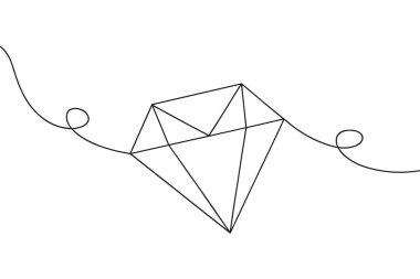 Keskin bir elmas şeklinin minimalist çizimi. Elmas, yüzlerini temsil eden keskin geometrik çizgilerle tasvir edilir. Tek bir sürekli siyah çizgi elmasın ana hatlarını oluşturur ve her iki tarafı da dışarıya doğru genişleterek iki basit çizgi oluşturur.,