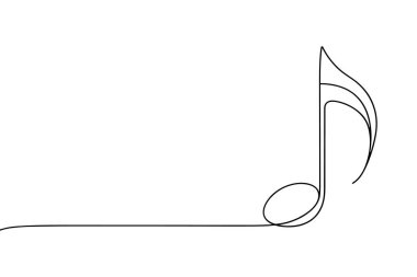 Tek bir siyah çizgi bir müzik notası oluşturur, özellikle bir quaver veya sekizinci nota, sapı ve bayrağı açıkça tanımlanmıştır. Çizim, müziğin minimalist ve zarif bir temsili olarak sürekli bir çizgi şeklinde uygulanır. Sanat eserleri başkan.