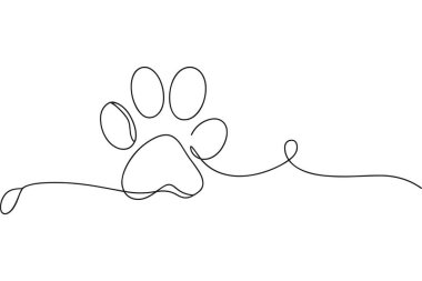 Basit, sürekli çizilmiş bir pençe izi, muhtemelen bir kedi ya da köpeğe ait. Çizimde patinin karakteristik pedleri yer alıyor. Tek bir siyah çizgi pati izinin ana hatlarını oluşturur ve her iki tarafı da dışarı doğru genişleterek iki nazik, dalgalı çizgi yaratır. 