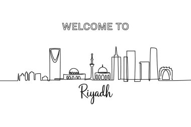 Riyad Skyline Hoşgeldiniz İmza Bir Satır Minimum Şehir Vektör Resimleri