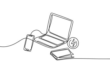 Laptop ve Roket Başlangıç Bir Satır Minimum Vektör Resimlemesi