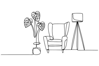 Koltuk Bitkisi ve Yer Lambası ile Asgari Tek Çizgili İç Tasarım