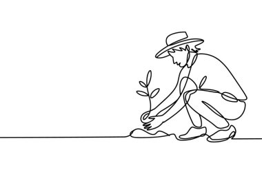 Bahçıvan ağaç dikmeye devam ediyor. Çevre vektörü çizimi.