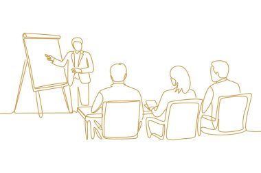 İş sunumu toplantısı sürekli çizgi çizimi takım çalışması çizimi illüstrasyonu