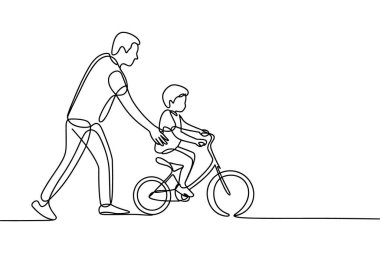 Çocuğun bisiklet sürmesine yardım eden ebeveyn aile vektör çizimi