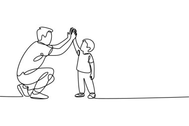 Baba, çocuğun sürekli çizdiği çizgilere övgüler yağdırıyor.