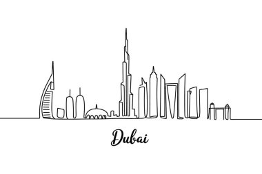 Dubai silueti sürekli olarak şehir manzarası seyahat vektör çizimi çizer