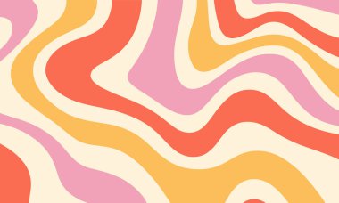 Değişik bir soyut arka plan, belirgin bir retro, moda estetik. Mercan, turuncu, sıcak pembe ve altın sarısı kıvrımlı organik şekiller sergiliyor. Hepsi de kaymak gibi beyaz bir zemin üzerine kurulu. Sıvı hatları ve doygunluk
