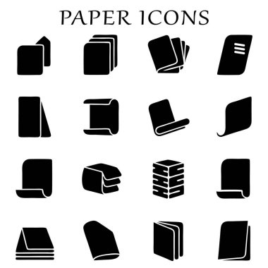 Kağıt ve Belge Simgeleri Siyah Ofis Vektör Resmini Ayarladı