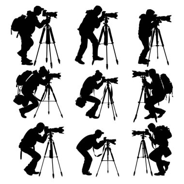 Fotoğrafçı Siluetleri Siyah Kamera Vektör İllüstrasyonunu Ayarla