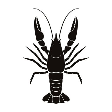 Beyaz bir arka plana bakan bir kerevit ya da ıstakoz silueti. Gülümseyen bir kerevitin siyah silueti ya da ıstakoz çizimi