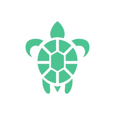 Beyaz arka plana karşı katı bir deniz kaplumbağası renginde bir deniz kaplumbağasının stilize edilmiş geometrik simgesi. Geometrik Deniz Kaplumbağa Simgesi hayvan sembolü.