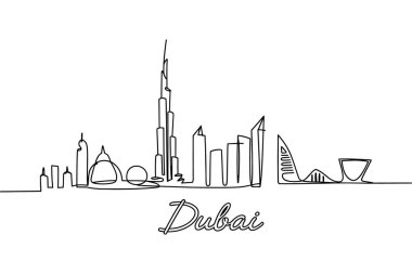 Dubai silueti sürekli olarak şehir manzarası seyahat vektör çizimi çizer