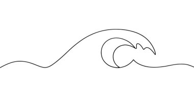 Kırık bir okyanus dalgasını tasvir eden minimalist tek bir çizgi. Kırılan Okyanus Dalgasının Minimalist Tek Çizgisi