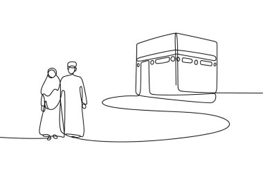 Kabe 'ye Yürüyen Müslüman Çift İslami Hac Resmini Çekiyor