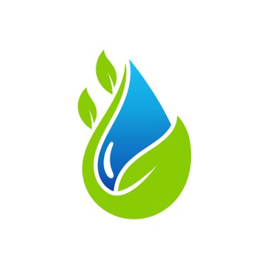 Beyaz arkaplanda yeşil yapraklı logoyu içeren vektör eko: su, damla, yaprak, yeşil, mavi, doğa, ekoloji, çevre, organik, taze, temiz, saf, doğal, büyüme, yaşam, sembol, logo, ikon, tasarım, iyileştirme