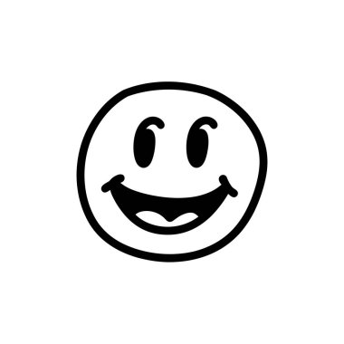 Açık Ağız Sembollü El Çizimi Gülen Yüz Simgesi.