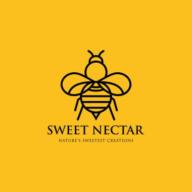 Üzerinde Sweet Nectar Nectar Doğa 'nın En Tatlı Yaratılışları yazan minimalist arı logosu.