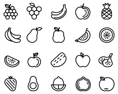  Fresh Fruit Icons in Outline Style elma çeşitleri.