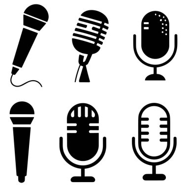 Farklı tarzlarda mikrofon siluetleri..