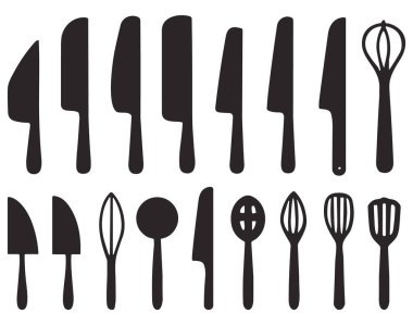  Mutfak Utensilleri Koleksiyonu Siluet bıçakları çırpma çırpma.