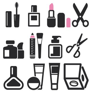 Siyah ve Pembe Güzellik ve Kozmetik Simgeleri Koleksiyonu Anahtar Kelimeler Güzellik, Kozmetik, Makyaj.
