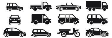 Beyaz Arkaplanda Siyah Araç Siluetleri Koleksiyonu.