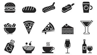 Gıda ve İçecek Simgeleri Siluet Toplama vektör illüstrasyonu